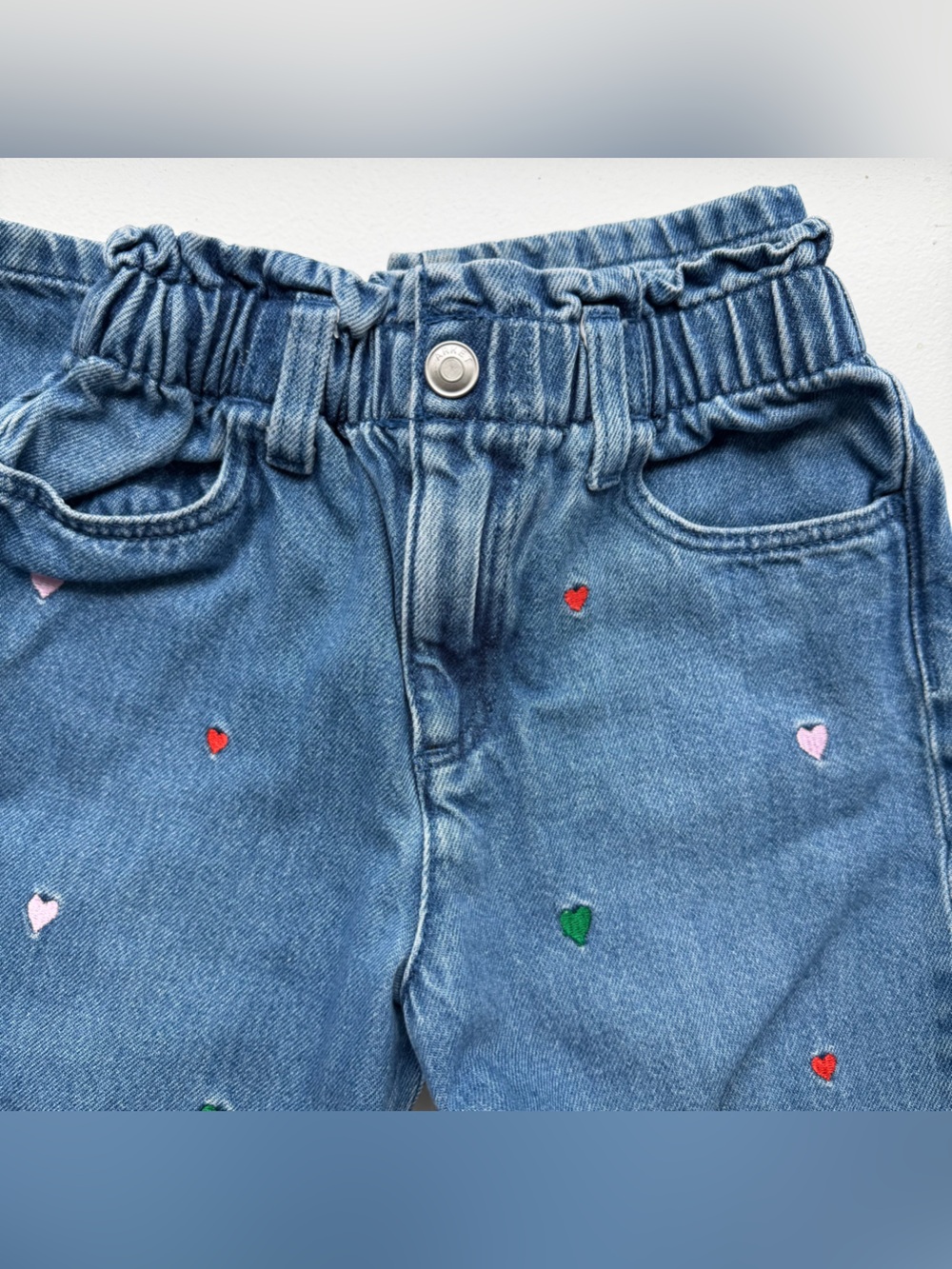 ARKET Girls Blue Denim Jeans with Embroidered Hearts
